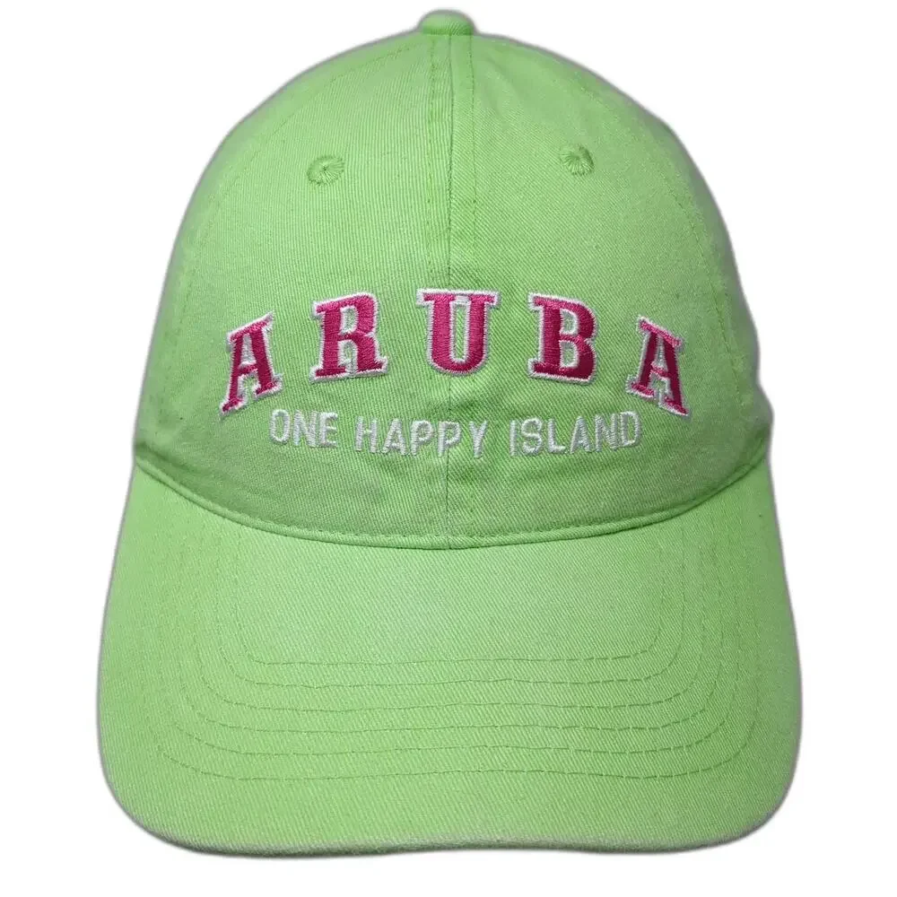 EST Aruba One Happy Island Baseball Cap Green One Size Strapback Hat Cotton